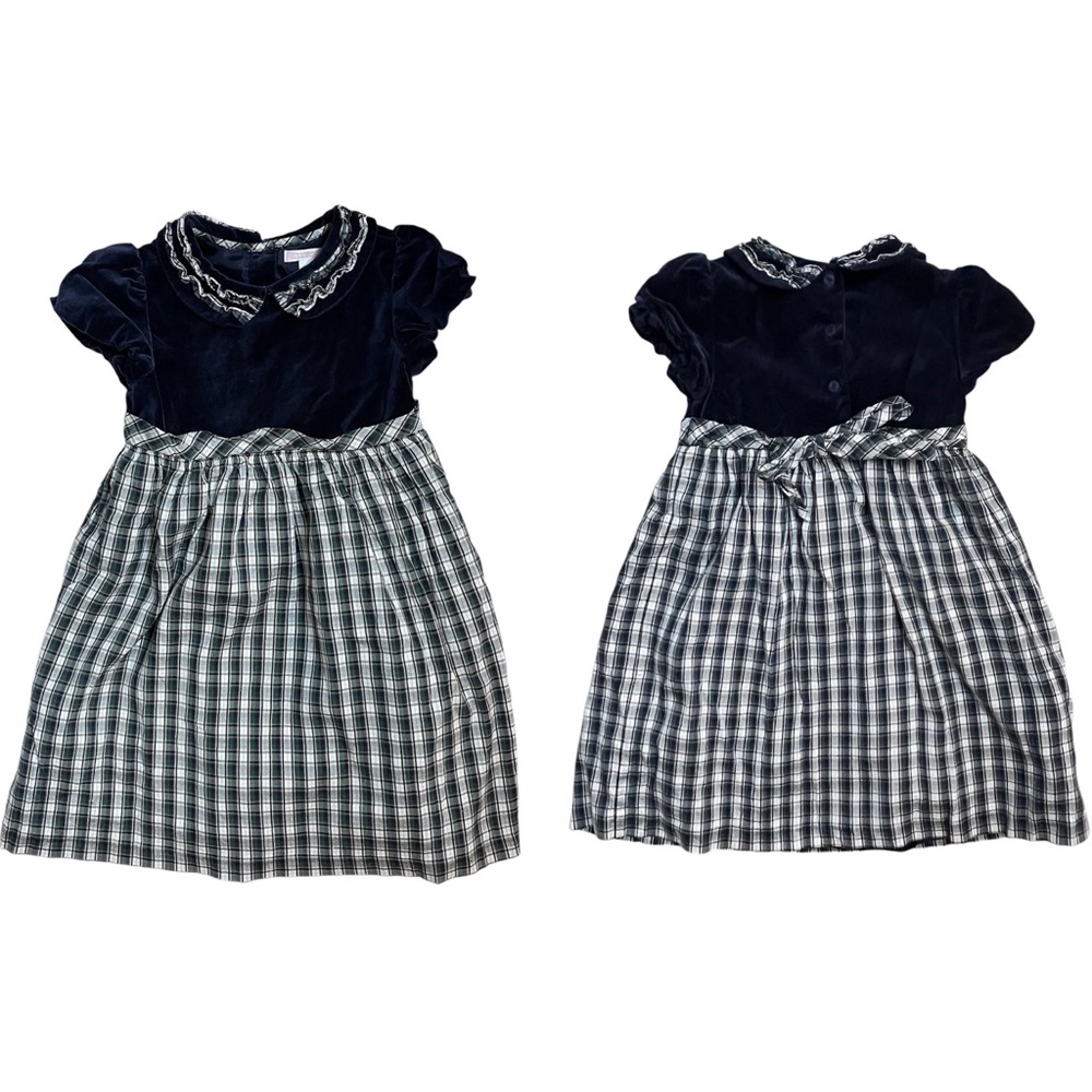 Janie and Jack Green Navy Blue Velvet Plaid Tartan Holiday Dress 5T